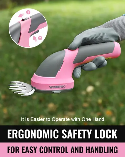 Vista 5 de WORKPRO - Cizalla manual 2 en 1 para césped, setos y arbustos, inalámbrica, de 7.2 V, cizalla eléctrica con batería de litio recargable, incluye Rosa