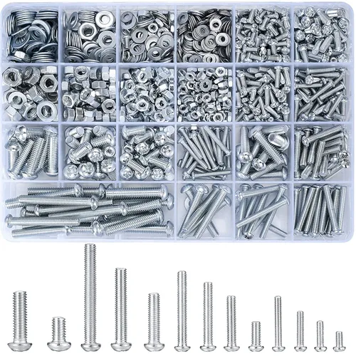 Vista 8 de wugongshan Juego de 550 piezas de tornillos, pernos y tuercas, tornillos y tuercas métricos de máquina y arandelas planas, juegos de pernos