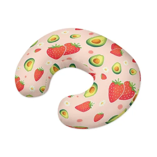 Vista 2 de Funda de almohada de lactancia con diseño de fresa, diseño de aguacate, ajuste elástico, para madres que amamantan, funda de almohada