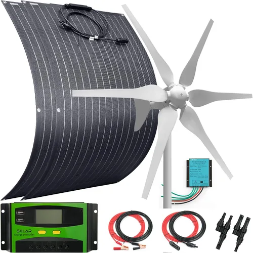 Vista 15 de Generador de turbina eólica de panel solar de 1200 vatios con kit de 6 palas Sistema híbrido: 8 piezas 100 W ETFE Panel solar monocristalino KIT DE