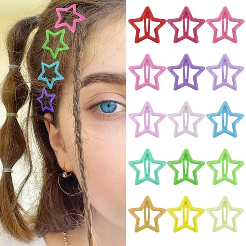 Vista 21 de Pinzas para el cabello Y2K de la década de 2000, pasadores de pelo antideslizantes, accesorios para el cabello de estrella plateadas, pinzas