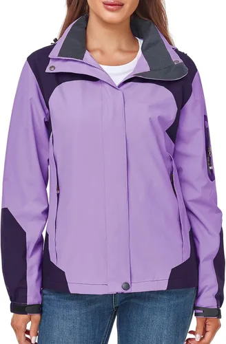 Vista 7 de SaphiRose Chaqueta impermeable para mujer, ligera, para exteriores, con capucha extraíble