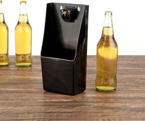 Vista 2 de Bar Lux Black Bottle Cap Catcher - con abrebotellas - 8 1/4" x 5 1/2" x 3" - Caja de 1 unidad