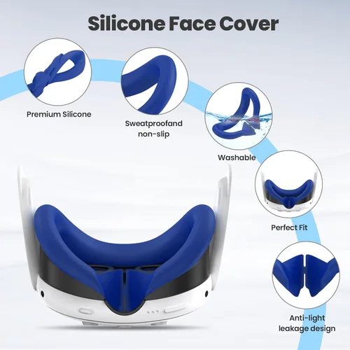 Vista 3 de 3PCS Face Pad Cover Compatible with Meta Quest 3, Silicone Face Cushion Cover Washable Soft VR Accessories Case Light Blocking Nose Pad Compatible
