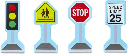 Vista 4 de Melissa & Doug Ciudad de mesa de madera desmontable de 18 piezas, 4 vehículos de rescate, piezas de juego, puente