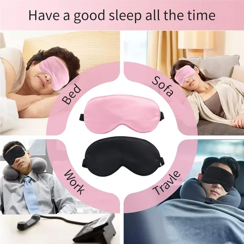 Vista 6 de Mascarillas para dormir, 2 unidades, con correa elástica ajustable, bloqueo de luz suave, antifaz para dormir, opacas, almuerzo, viajes, aerolíneas