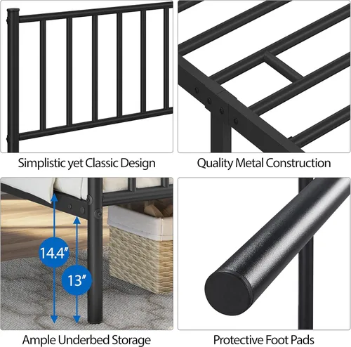Vista 5 de Yaheetech Base de cama tamaño individual con plataforma de metal, base de colchón con cabecero y estribo, no necesita somier, almacenamiento debajo