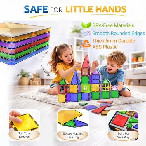 Vista 3 de Bloques de construcción de azulejos magnéticos, juego de imanes educativos STEM para niños, creatividad, aprendizaje preescolar, juguetes