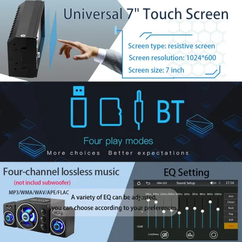Vista 5 de Estéreo de Auto Doble DIN con Apple CarPlay Inalámbrico, Android Auto Inalámbrico, Pantalla Táctil HD de 7 Pulgadas, Radio de Coche con Bluetooth