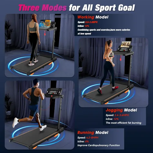 Vista 6 de Caminadora inclinada con barra de mango – Altura ajustable, tabla de escritorio, cintas de correr de 8 MPH para el hogar