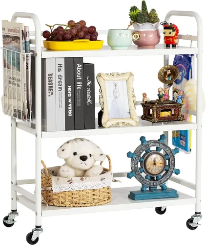 Vista 16 de HDANI Carrito de metal multiusos de 3 niveles, carrito resistente de gran capacidad con ruedas bloqueables con 2 ruedas bloqueables para el hogar