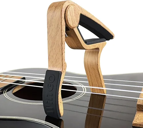 Vista 4 de WINGO Cejilla de guitarra para guitarra acústica y eléctrica con 5 púas, Burlywood