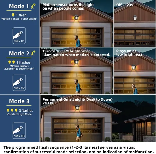 Vista 3 de DERAYSION Luces solares para porche al aire libre, faroles solares de pared de 9 pulgadas con sensor de movimiento, 3 modos de brillo ajustable