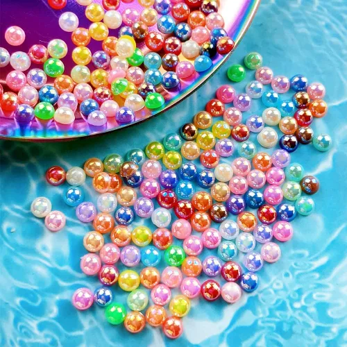 Vista 4 de 1500 piezas 4mm Medias Perlas Verdes AB Planas con Parte Posterior Plana para Manualidades DIY, Perlas de Plástico Redondas con Parte Posterior