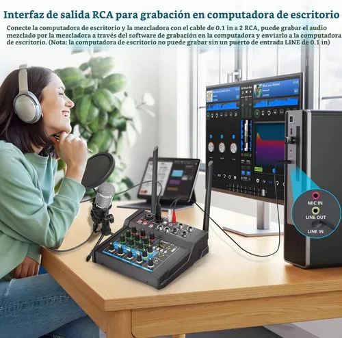 Vista 6 de Aveek Mezclador de audio con amplificador de 150W x2, 4 canales con 2