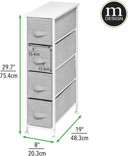 Vista 3 de mDesign Cajonera en torre con 4 cajones. Resistente estructura de metal. Parte superior de madera, cajones de tela fáciles de abrir. Cómoda con 4