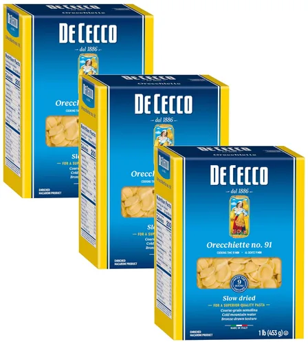 Vista 12 de De Cecco Pasta Orecchiette No. 91, 16 onzas, auténtica, de secado lento, hecha con trigo duro, pasta versátil para salsas y recetas, fabricada