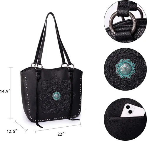 Vista 6 de Montana West Western Tote Bag for Women Concealed Carry Purse with Wallet Set Tooling Mandala Pattern Design