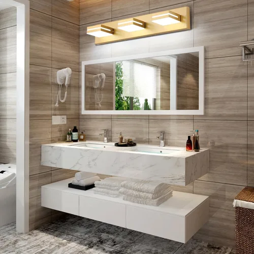Vista 6 de SineRise Lámparas LED modernas para tocador de baño (3 luces, 24 pulgadas), accesorios de iluminación de pared de acrílico moderno dorado mate sobre