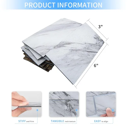 Vista 6 de Art3d 102 piezas de azulejos de metro para despegar y pegar, 3 x 6 pulgadas, blanco con borde plateado, impermeable, resistente al calor