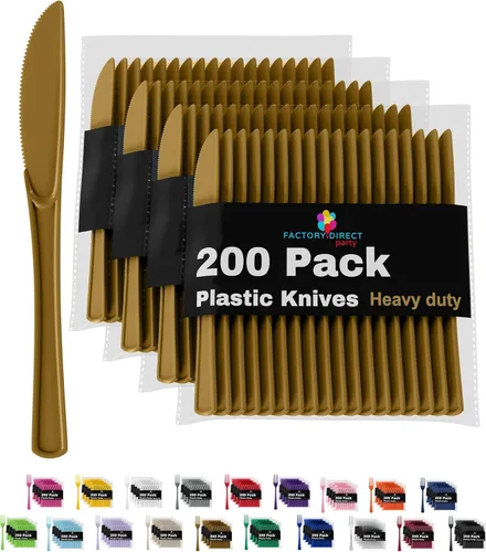 Vista 22 de Party Solids - Cuchillos de plástico negro, 200 piezas, cuchillos negros, utensilios desechables, juego de cubiertos de plástico resistente