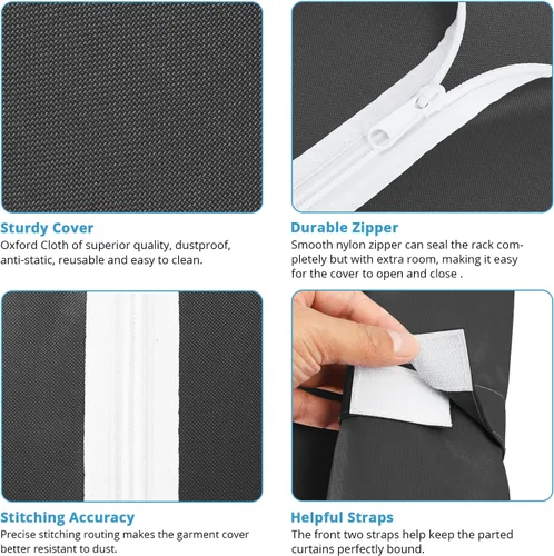 Vista 5 de VIPEK V12C - Perchero resistente con cubierta para colgar ropa, armarios portátiles con estantería ajustable de 3 alambres y doble barra sobre