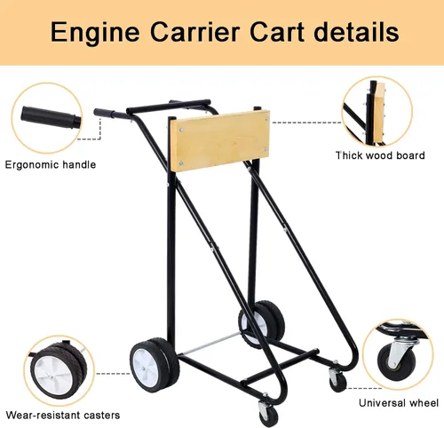 Vista 2 de Soporte de motor de barco fuera de borda con ruedas, carrito de motor resistente para almacenamiento, capacidad de peso de 315 libras, soporte