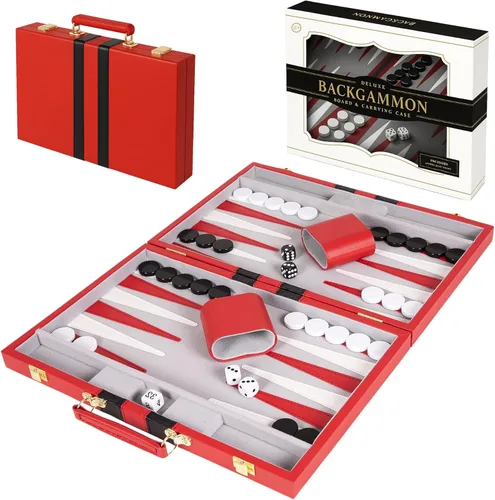 Vista 12 de Juego de Backgammon Premium de 11 Pulgadas Pequeño Negro - Juego de Backgammon para Adultos y Niños - Juego de Mesa de Backgammon de Efecto Cuero