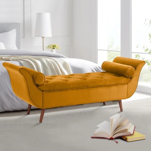 Vista 20 de Banco de almacenamiento al final de la cama para dormitorio, banco de almacenamiento de terciopelo tamaño King de 65" con 2 almohadas, banco sofá