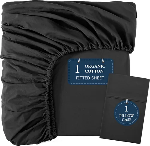 Vista 59 de LANE LINEN Sábanas ajustadas tamaño full, 100% algodón orgánico, juego de 3 piezas (1 sábana ajustada, 2 fundas de almohada), tejido percal, sábanas