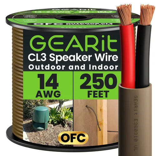 Vista 14 de GEARit Cable de altavoz de calibre 14, cable de calibre 14 con clasificación UL CL3 de 20 pies, alambre de cobre con marca de polaridad, cable