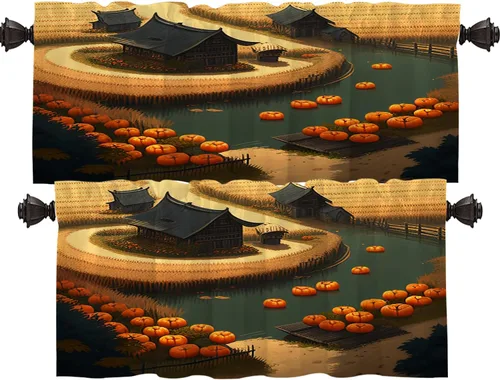 Vista 19 de Shrahala Abstract Colorful Tier Curtains for Kitchen Windows, Modern Ative Cafe Curtain Multilayer Polyester Blackout Half Valances for Windows 2