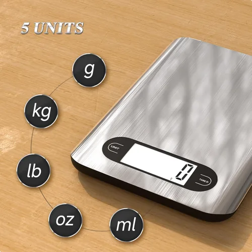 Vista 7 de Báscula digital de cocina, capacidad de 17 libras, báscula de alimentos con pantalla LCD, peso gramos y onzas para cocinar y hornear, plataforma