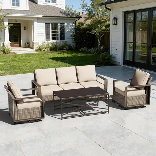 Vista 89 de Sofá de Mimbre Metálico para Patio de 75", Sofá Sillón de Ratán para Exteriores de 3 Asientos para Todo Tipo de Clima con Cojines Premium