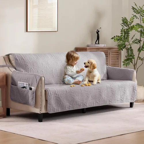 Vista 22 de Stay in Place - Funda acolchada para sofá biplaza blanco marfil para sofá de 2 cojines, repelente al agua, fundas acolchadas para sofá biplaza