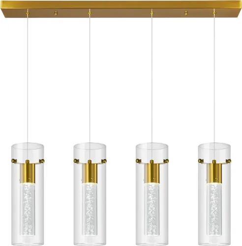 Vista 11 de Lámpara colgante de techo para isla de cocina, lámpara colgante cromada LED integrada con cristal de burbujas de cristal, luces colgantes modernas