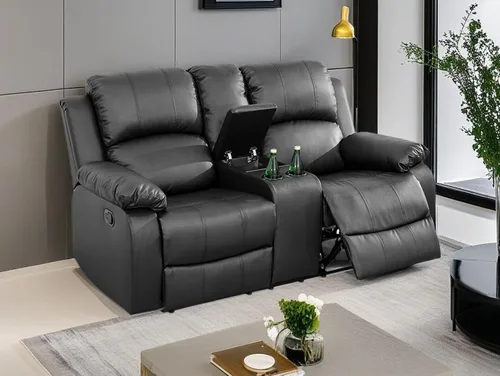 Vista 56 de Juego de 2 sofás reclinables manuales de cuero sintético, juego de sofá reclinable para sala, muebles modernos para sala con portavasos/consola