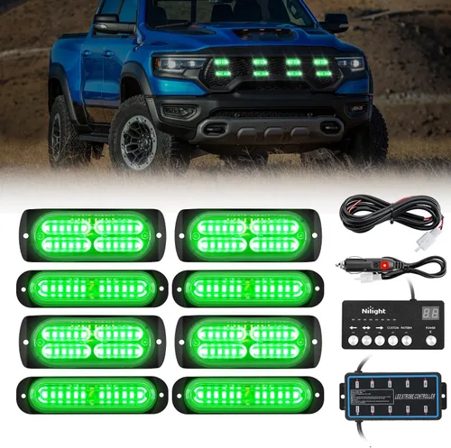 Vista 10 de Nilight - Juego de 8 luces estroboscópicas LED de 12 luces de 12V/24V - Luces de emergencia para montaje en superficie, ultradelgadas, con función