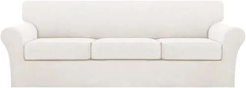 Vista 59 de Fundas de sofá de 4 piezas para sofá de 3 cojines, funda de sofá suave para perros, fundas de sofá lavables con 3 fundas de cojín individuales