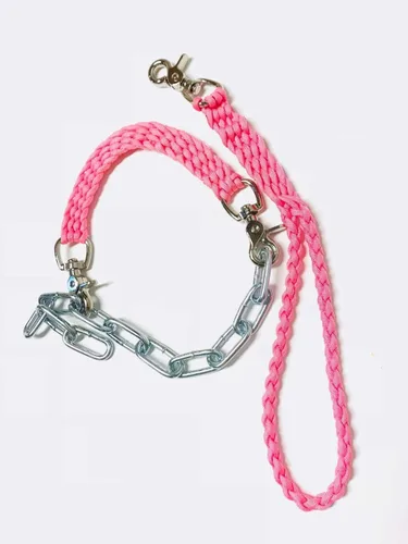 Vista 2 de goat show collar with chain neon green, optional goat lead