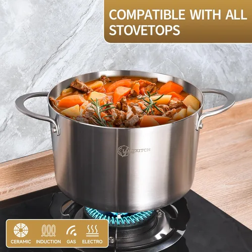 Vista 3 de LOLYKITCH Olla de cocina de inducción de acero inoxidable de tres capas de 3 cuartos, olla pequeña, olla de salsa con tapa, apta para lavaplatos