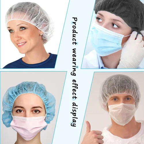 Vista 4 de Gorras Bouffant desechables, red de pelo de 21 pulgadas, tapón elástico para servicio de alimentos, cubierta de cabeza para dormir
