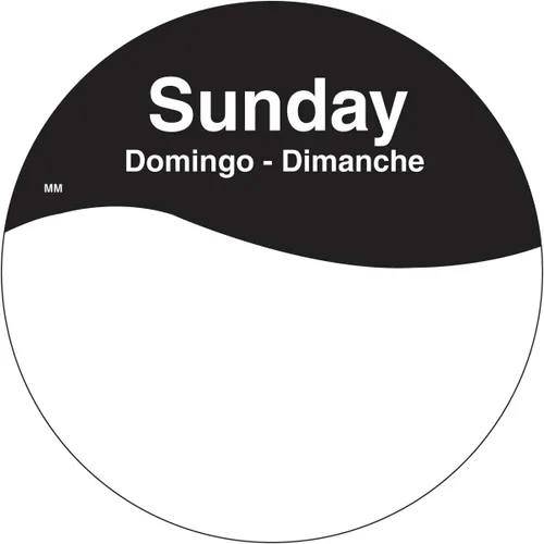 DayMark Safety Systems MoveMark IT110108 - Etiqueta Trilingüe removible, domingo, círculo de 3 pulgadas, color negro (rollo de 500)