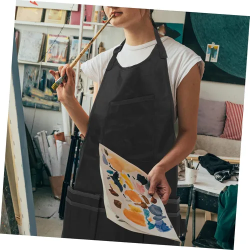 Vista 7 de Unomor Adjustable Art Apron for Artists Protective Painting Tool Storage Apron in Black Size S Waterproof and Chemical Resistant for Creative