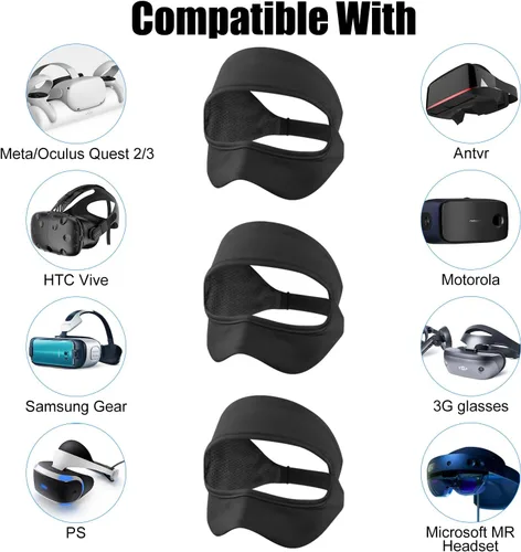 Vista 6 de SAYAFAN Máscara de ojos VR, banda de sudor VR ajustable transpirable para MetaOculus Quest 23, HTC Vive, PS, Gear, VR entrenamientos