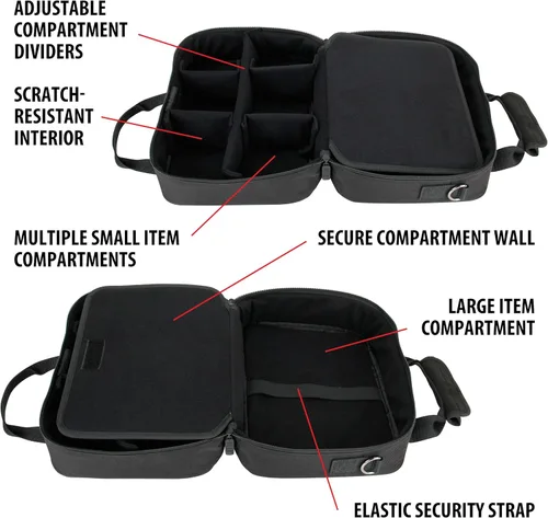 Vista 5 de USA Gear Funda para mezclador de DJ, bolsa mezcladora compacta de canales de audio con almacenamiento de accesorios para micrófonos, cables