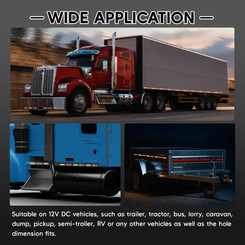 Vista 8 de Paquete de 20 (10 ámbar + 10 rojo) Luces LED de marcador lateral de 12 V con enchufe de 2 cables (CC), 12 luces LED para guardabarros, montaje