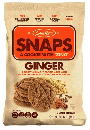 STAUFFERS Galletas Ginger SNAPS - Bolsa de 14oz - Galletas con Sabor a Jengibre sin Almíbar de Fructosa Alta, Sabores o Colores Artificiales