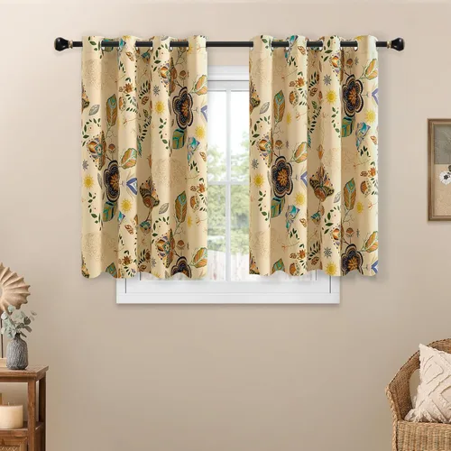 XiDi Cortinas opacas con estampado floral vintage de 45 pulgadas de largo, 2 paneles para dormitorio, con aislamiento térmico, cortinas de lujo con