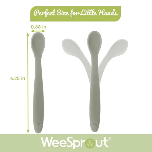 Vista 3 de WeeSprout Cucharas de silicona para bebé, cucharas de alimentación para bebés de primera etapa con punta suave, utensilios flexibles para bebés